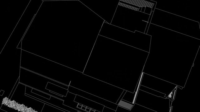 3d Animation of a Generic Classic brick house, Seamless Looped Rotating animation, with brick facade, linework