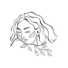 Vector drawing portrait of a girl. Human, girl, woman line drawing isolated on white background.