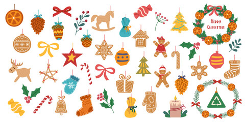 Sustainable Christmas tree decorations set. Sustainable Christmas concept. Christmas ornaments.