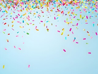 Festive Confetti Rain on Pastel Blue Anniversary Background for Celebratory Message