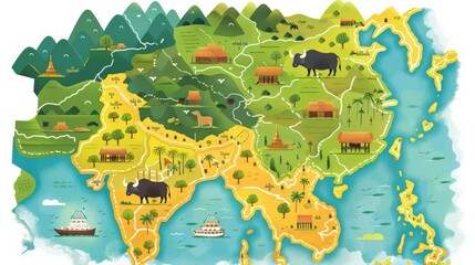 An illustrated map highlighting popular attractions and food spots on Yaowarat Road