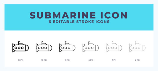 Submarine icon set with different stroke. Design elements for logo. Vector illustration.