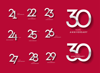 21 to 30 set of anniversary logotype modern number with shiny number. alternative logo number silver anniversary celebration