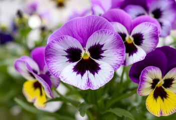 Pansy flowers on transparent background in a close up perspectiv