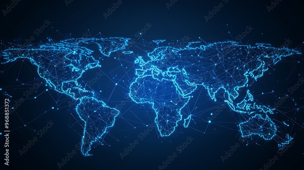 Poster Abstract World Map with Connected Lines and Points