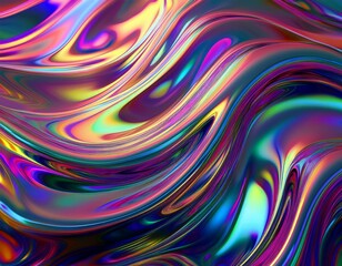 Obraz premium Iridescent Liquid Chrome Waves Abstract Wallpaper
