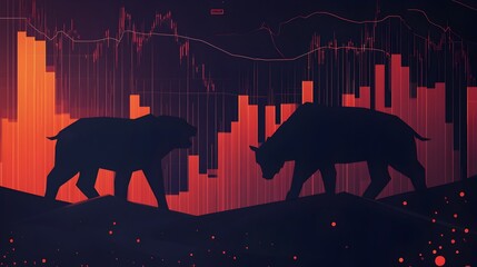Infographic Depicting the Bull Versus Bear Market Concept with Silhouetted Wildlife Figures Representing the Opposing Market Trends and Investor Sentiments