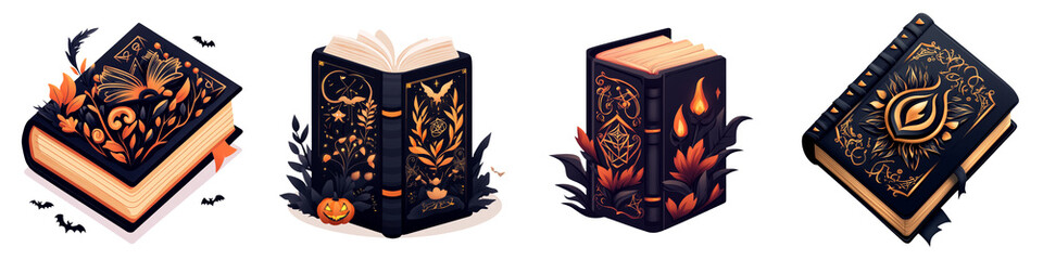 A collection of intricately designed books featuring mystical themes and vibrant colors, perfect for fantasy and literature enthusiasts.