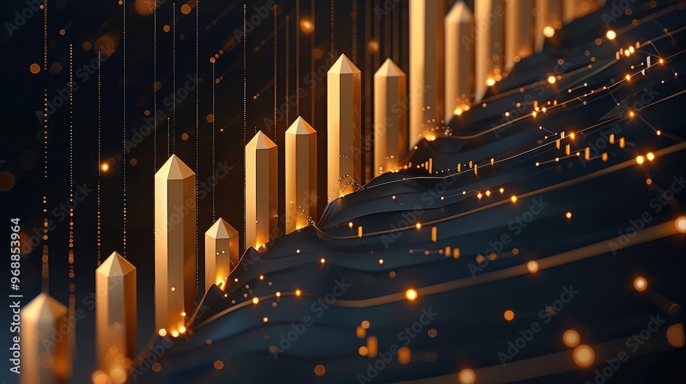 Poster elegant gold graph showing trading market trends with minimalistic design. generative ai.