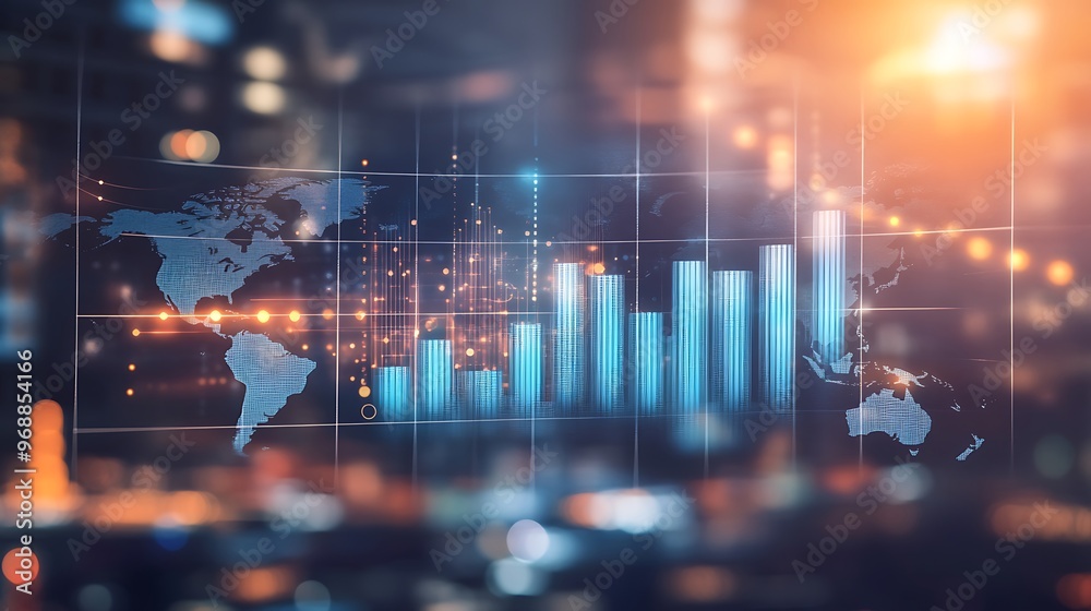 Aufkleber Global Financial Data Visualization with Bar Chart and World Map