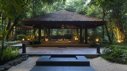 Fototapeta premium 92. A tranquil retreat with yoga and meditation sessions in a serene natural setting