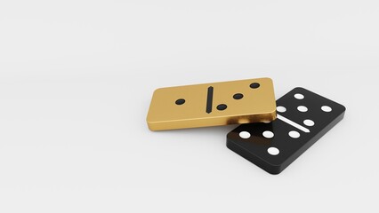 Domino game - 3d render. Tiles, blocks of dominoes with even dots on a bright background. Domino effect business concept, logo for companies, trainings. Domino game - 3d render. Tiles, blocks of domin