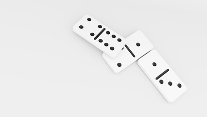 Domino game - 3d render. Tiles, blocks of dominoes with even dots on a bright background. Domino effect business concept, logo for companies, trainings. Domino game - 3d render. Tiles, blocks of domin