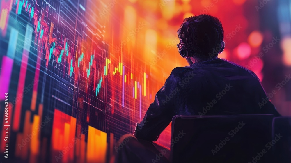 Poster Silhouetted Trader Studying Financial Data on a Screen