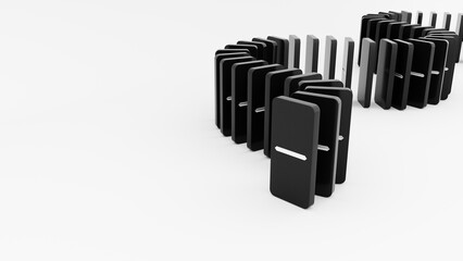 Domino game - 3d render. Tiles, blocks of dominoes with even dots on a bright background. Domino effect business concept, logo for companies, trainings. Domino game - 3d render. Tiles, blocks of domin