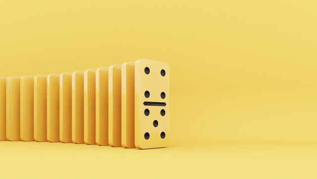 Domino game - 3d render. Tiles, blocks of dominoes with even dots on a bright background. Domino effect business concept, logo for companies, trainings. Domino game - 3d render. Tiles, blocks of domin