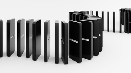 Domino game - 3d render. Tiles, blocks of dominoes with even dots on a bright background. Domino effect business concept, logo for companies, trainings. Domino game - 3d render. Tiles, blocks of domin