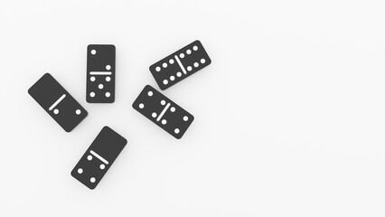 Domino game - 3d render. Tiles, blocks of dominoes with even dots on a bright background. Domino effect business concept, logo for companies, trainings. Domino game - 3d render. Tiles, blocks of domin