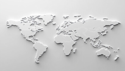 White 3d world map showing continents on white background