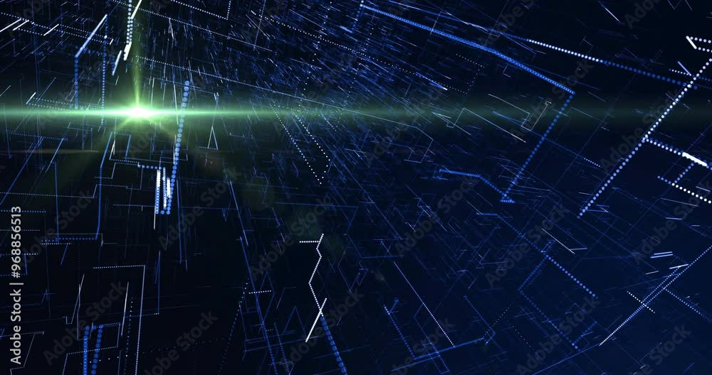 Poster Animation of glowing light spot and trails moving over black background