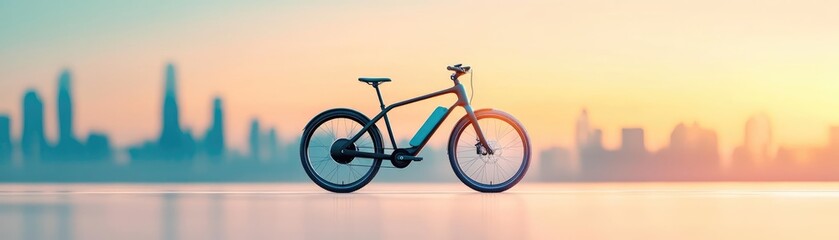 Fototapeta premium Advanced electric bike, high-capacity battery, seamless travel, futuristic cityscape, comfortable ride experience