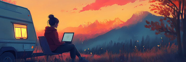 Lofi Nomad Life – Anime Vibes for Freelancers Traveling and Working in Nature