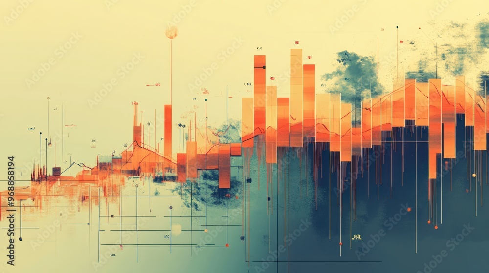 Poster Abstract Orange and Blue Data Visualization with Graphic Elements