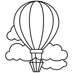 Obraz premium air balloon with clouds outline coloring book page line art drawing