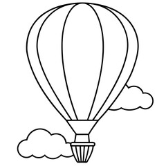 Obraz premium air balloon with clouds outline coloring book page line art drawing