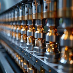 Close-up view of precision engineering components in a manufacturing process, showcasing intricate details and high-quality materials.