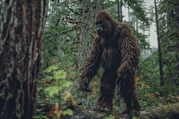 Huge fantasy yeti character in beautiful outdoor nature background