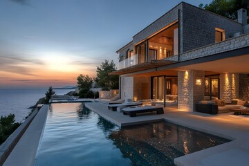 Fototapeta premium Modern Luxury Villa with Stunning Ocean Views
