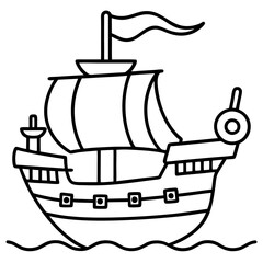a pirate ship outline coloring book page line art drawing