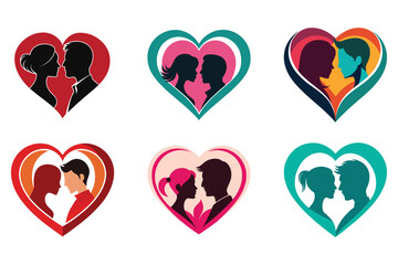 Set of Heart love shape silhouette outline in couple 