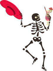 Funny Skeleton with a cocktail. Cute character Skeleton Bones.