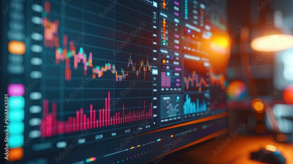 Poster Performance analytics on a screen, such as a graph showing upward growth or metrics being tracked. represents the ongoing process. Generative AI.