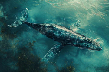 Fototapeta premium Fantastically beautiful majestic huge whale in ocean
