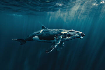Fototapeta premium Fantastically beautiful majestic huge whale in ocean