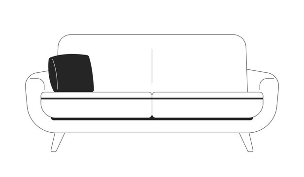 recommend clip art: Contemporary sofa with cushion black and white 2D line object. Interior design throw pillow couch isolated clip art vector outline item. Livingroom furniture seat. Monochromatic spot illustration