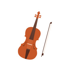 Fototapeta premium Violin with a bow music instrument on isolated white background.Vector illustration cartoon flat style
