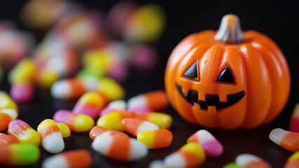 Jack-o'-Lantern sweet with colorful Halloween candy