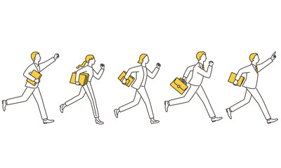 鞄や書類を持って走るビジネスパーソン