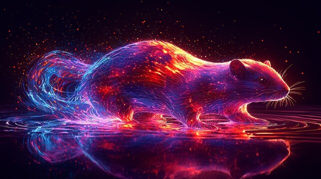 Semiabstract beaver with neon ripples extending from its tail symbolizing productivity creativity and determination