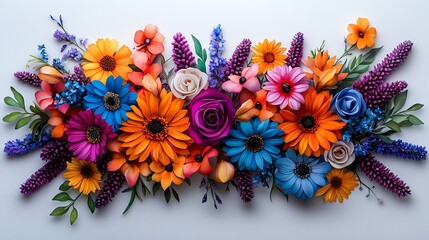Vibrant arrangement of colorful flowers showcasing a variety of petals and natural beauty, perfect for spring themes.