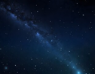 A clear night sky filled with shimmering stars over a dark blue atmospheric backdrop