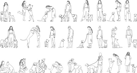 sketch collection people and dogs on white background vector