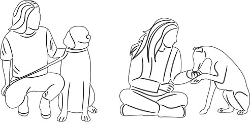 sketch mistress and dog on white background vector