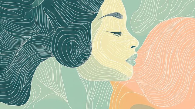 Abstract illustration symbolizing mindfulness and slow living, with soft, flowing lines and muted colors, representing peace