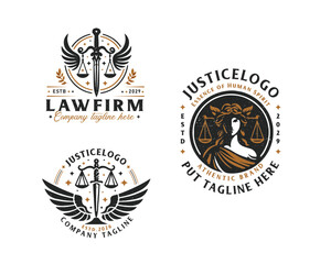 Naklejka premium Set vintage bundle classic badge Law Firm advocate logo design for business company