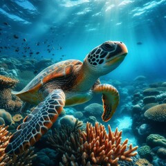 Fototapeta premium Turtle’s Tranquil Ocean Path